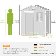 Outsunny 6 x 4ft Garden Shed, Plastic Shed with Floor, Window, Lockable Door and Vents, Wood Effect Resin Tool Shed for Outdoor, Grey