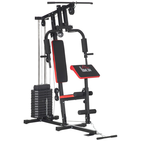 HOMCOM Multigym Station, with 66KG Weight Stack, for Strength Training - Red & Black