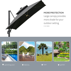 Outsunny 3 x 3(m) Aluminum Sun Square Canopy Top w/ Adjustable Pole Angle Dark Grey