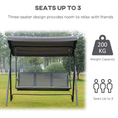 Outsunny 3 Seater Swing Chair, Garden Swing Bench with Canopy, Breathable Mesh Seat and Heavy Duty Steel Frame for Patio, Yard, Grey