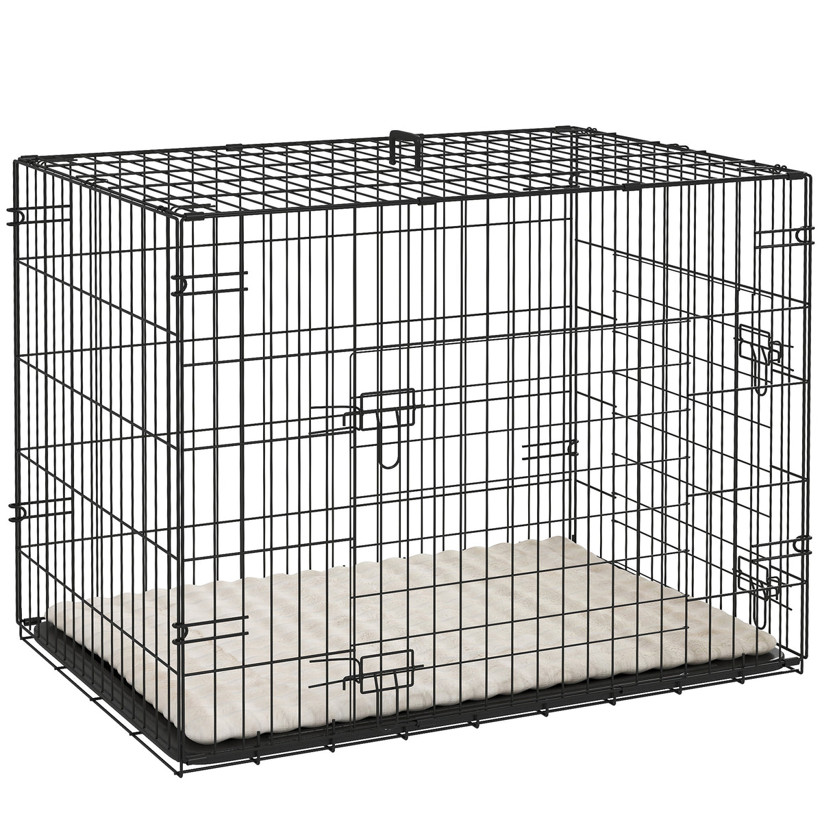 PawHut Foldable Dog Crate with 2 Doors with Tray, Soft Cushion, for Small Dogs, 76 x 53 x 60, Black