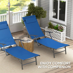 Outsunny Set of 2 Folding Sun Loungers for Garden, 4 Positions Adjustable Outdoor Chaise Lounge Chairs with Armrests, Pillows, Steel Frame, Sunbed Recliners for Patio, Beach and Poolside, Blue