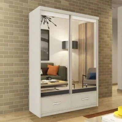 Newry Black Sliding Door Mirrored Wardrobe with Drawers - 150cm and 200cm