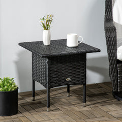 Outsunny Rattan Side Table, Outdoor Coffee Table with Plastic Board Under the Full Woven Table Top for Patio, Garden, Balcony, Black