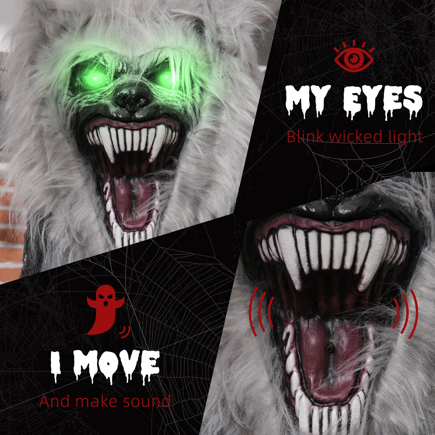HOMCOM 6'8" Skeleton Werewolf Animatronic Halloween، مع عيون متوهجة