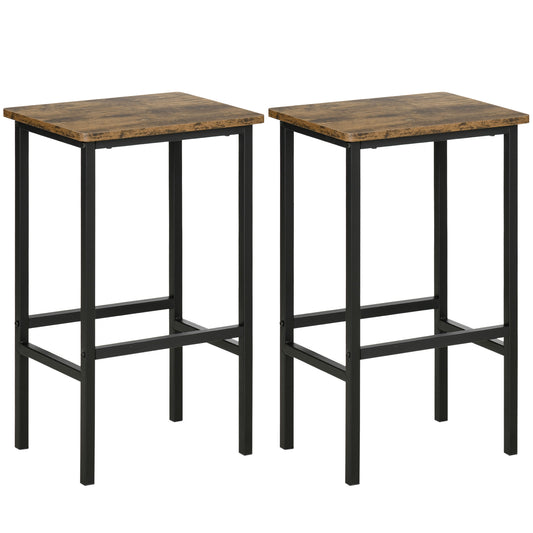 HOMCOM Industrial Bar Stools, Set of 2 Kitchen Breakfast Bar Chairs with Footrest, Counter Height Island Stools for Dining Area, Home Pub, Rustic Brown