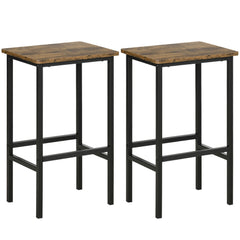 HOMCOM Industrial Bar Stools, Set of 2 Kitchen Breakfast Bar Chairs with Footrest, Counter Height Island Stools for Dining Area, Home Pub, Rustic Brown