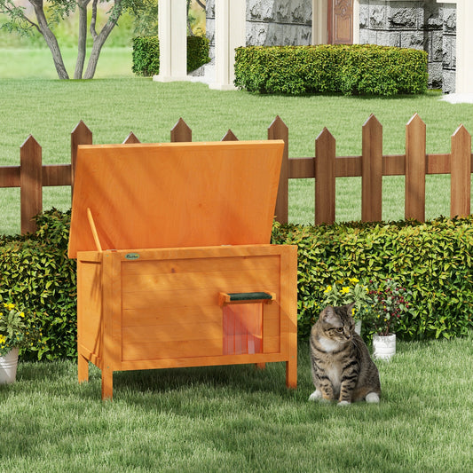 PawHut Feral Cat House, Wooden Insulated with Removable Floor, Water-Resistant Openable Roof - Orange