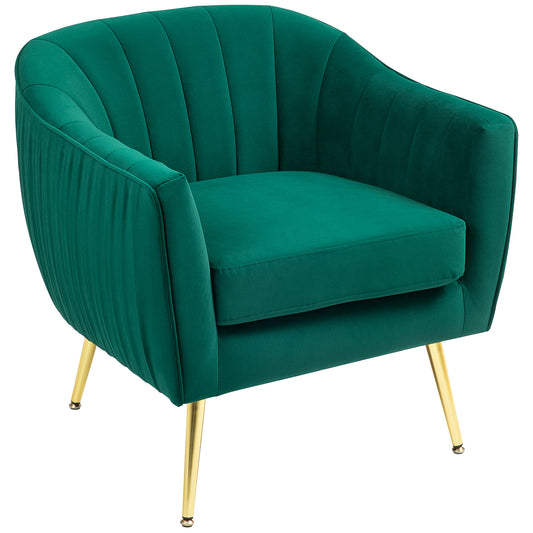 HOMCOM Velvet-Feel Shell Back Accent Chair - Green