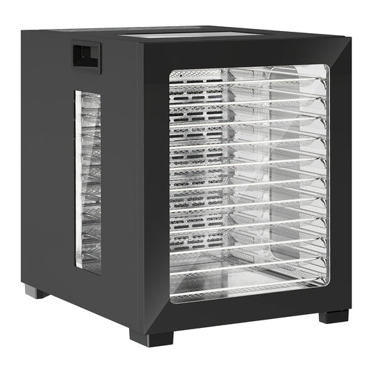 HOMCOM Food Dehydrator with 12 Stainless Steel Tray, 850W Food Dryer Machine with LED Touch Panel, 40-70√¢‚Äû∆í Adjustable Temperature, 48H Timer for Drying Fruit, Meat, Vegetable, Jerky, Pet Treat, Black