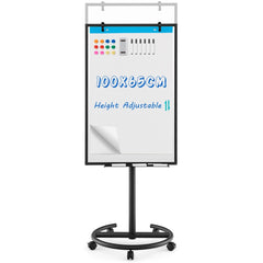 100 cm x 65 cm Height-Adjustable Magnetic Whiteboard on Wheels-Black & White