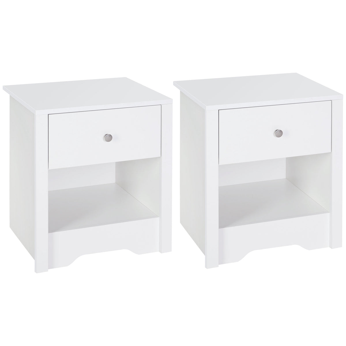 HOMCOM Bedside Table, Nightstand with Drawer and Open Shelf, End Table for Living room, Bedroom, Set of 2, White