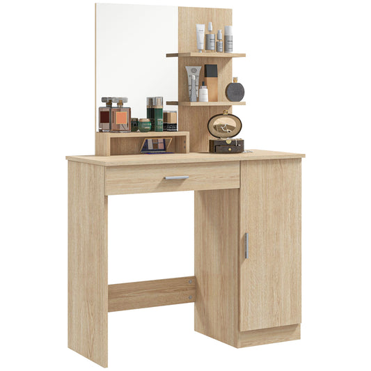 HOMCOM Simple and Modern Dressing Table, with Storage - Maple Wood-effect