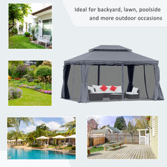 Outsunny 3 x 4m Aluminium Garden√Ç Gazebo, Marquee Canopy Shelter Pavilion Party Tent with Nets and Curtains for Garden and Deck, Dark Grey