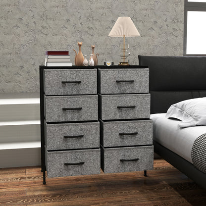 HOMCOM Fabric Chest of Drawers, Storage Drawers, Industrial Bedroom Dresser with 8 Fabric Drawers, Steel Frame and Wooden Top for Nursery, Living Room, Hallway, Black