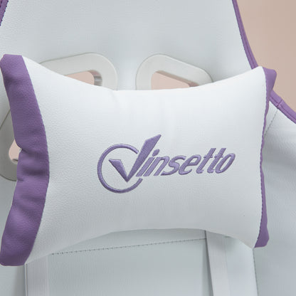 Vinsetto Computer Gaming Chair, PU Leather Office Desk Chair with Footrest, Swivel Wheels, 135√Ç¬∞ Reclining Back, Lumbar Support, Headrest for Home, White and Purple