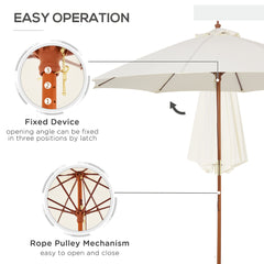 Outsunny 2.5m Garden Parasol Umbrella, Outdoor Market Table Umbrella with Wooden Pole & 8 Fibre Glass Ribs, Round Sun Shade Canopy, Off-White