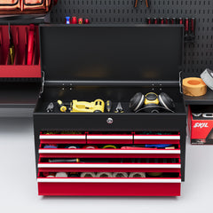 HOMCOM Steel Six Drawer Tool Storage Carry Chest, with Lock and Keys - Red