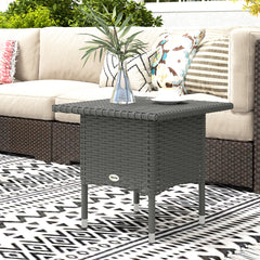 Outsunny Rattan Side Table, Outdoor Coffee Table with Plastic Board Under the Full Woven Table Top for Patio, Garden, Balcony, Grey