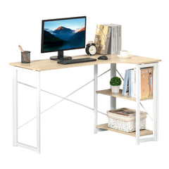 HOMCOM Folding Desk, L Shaped Desk, Corner Computer Desk with 2-Tier Storage Shelf for Home Office, Study Room, Workstation, Easy Assembly, 120 x 72.5 x 76.5cm, Oak Tone