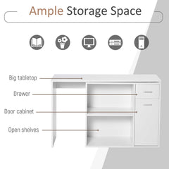 HOMCOM L-Shaped Desk, Corner Computer Desk, Adjustable Study Table with Storage Shelf, Drawer and Cabinet, Workstation for Home Office, White Wood Grain