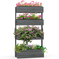 Outsunny Four-Tier Basket Wooden Plant Stand - Grey