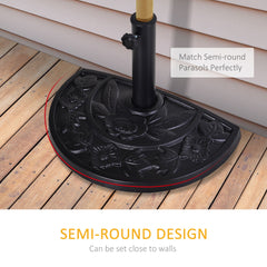 Outsunny 9kg Resin Parasol Base, Half Round Umbrella Stand with Floral Design for Garden, Outdoor, Suitable Umbrella Rod: 3.8cm, 4.8cm, Black