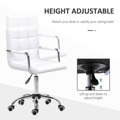 Vinsetto Office Chair, Makeup Vanity Chair, Mid Back Computer Chair, PU Leather Swivel Study Chair with Adjustable Height, Armrest and Rolling Wheels, White