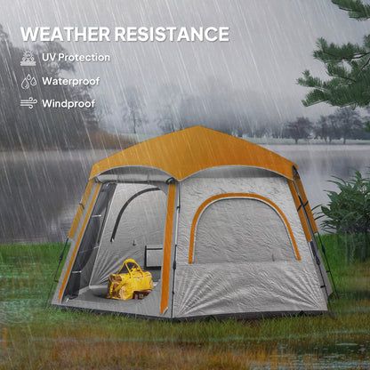 Outsunny Instant Pop Up Camping Tent, 2/3/4 Person Easy Setup Dome Family Tent with Vestibule, Rainfly, 4 Mesh Windows & 2 Doors, Hexagonal Design, Waterproof & UV Protected, Light Grey