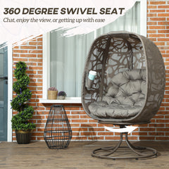 Outsunny Swivel Egg Chair with Cushions, Foldable Basket Seat and Metal Frame, Indoor Outdoor Lounge Chair for Balcony, Poolside, Patio and Living Room, Sand Brown