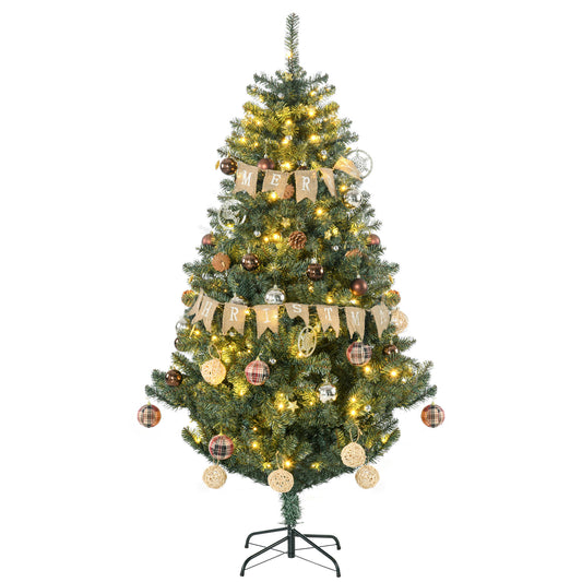 HOMCOM 6' Artificial Prelit Christmas Trees Holiday D√É¬©cor with Warm White LED Lights, Decoration, Banner, Tag, Ball