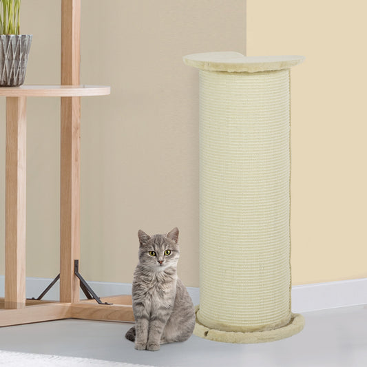 PawHut 85cm Tall Cat Scratching Post, with Sisal Rope, Soft Plush, Anti Tip - Beige