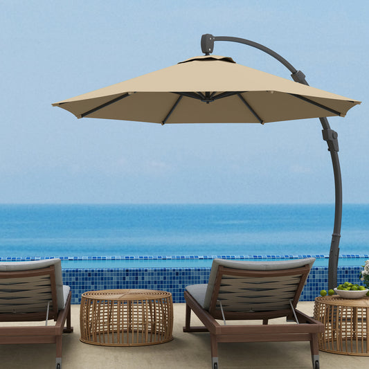 Outsunny 3(m) Garden Cantilever Parasol, Round Overhanging Umbrella with Crank Handle, Cross Base, Aluminium Frame and 360√Ç¬∞ Rotation, Banana Patio Umbrella for Outdoor Sun Shade, Khaki