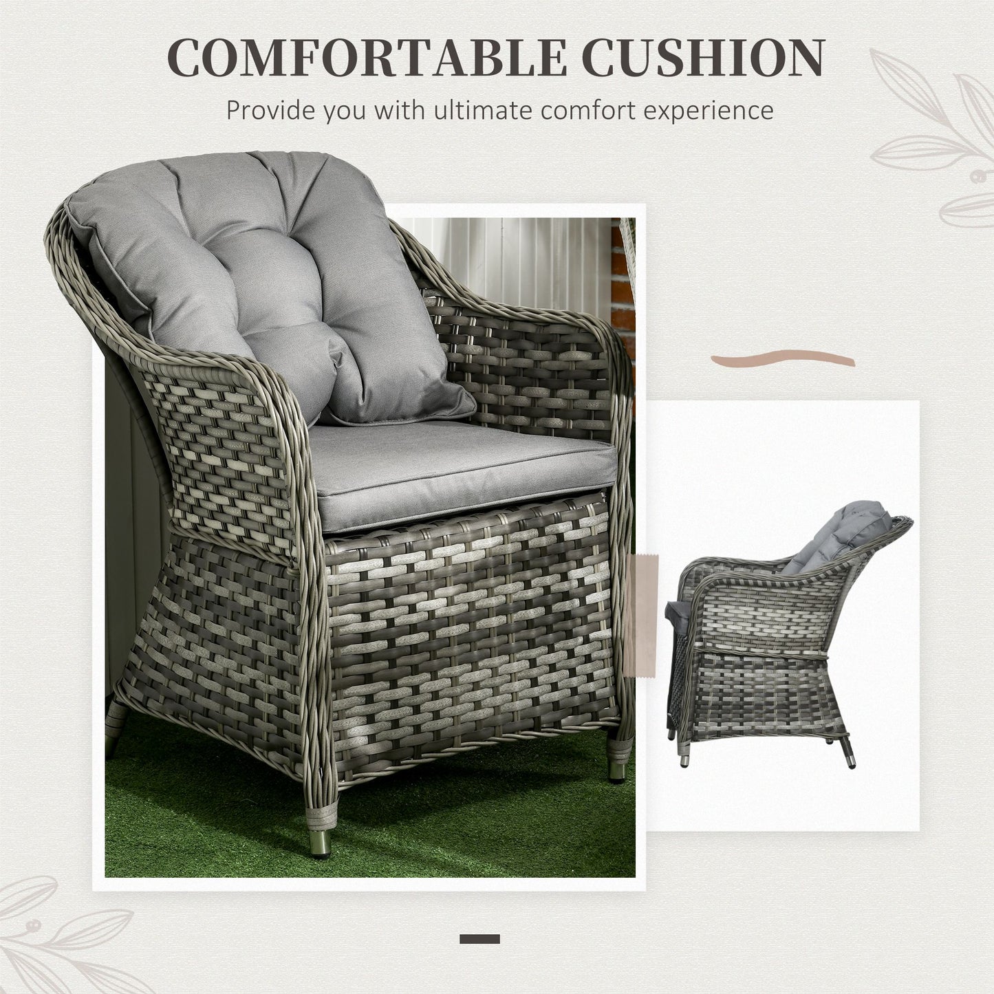 Outsunny 6 Seater Rattan Dining Set with Seat and Back Cushions, PE Rattan Garden Furniture Set, Outdoor Dining Table and Chairs, Rectangular Glass Top Table with Umbrella Hole, Grey