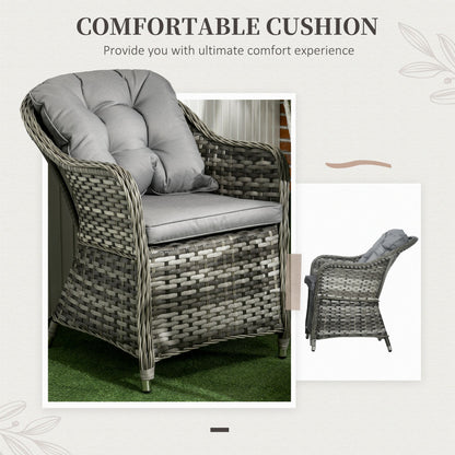 Outsunny 6 Seater Rattan Dining Set with Seat and Back Cushions, PE Rattan Garden Furniture Set, Outdoor Dining Table and Chairs, Rectangular Glass Top Table with Umbrella Hole, Grey