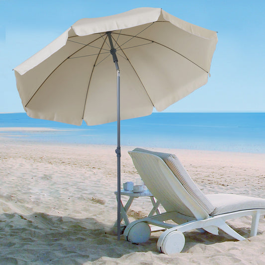 Outsunny 2.2m Beach Umbrella, Portable Parasol with Tilting Function, Outdoor Sunshade Shelter with 8 Ribs, Cream White