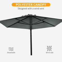 Outsunny 2.5m Wall Mounted Parasol, Hand to Push Outdoor Patio Umbrella with 180 Degree Rotatable Canopy for Porch, Deck, Garden, 250 cm, Grey