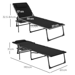 Outsunny Five-Position Reclining Sun Lounger - Black