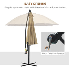 Outsunny 3(m) Cantilever Umbrella 18 Ribs & Vents Adjustable Angle for Patio Khaki