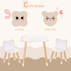 HOMCOM 3-Piece Kids Table and Chair Set with 2 Bear-Shaped Chairs, for Ages 1-4 Years, White