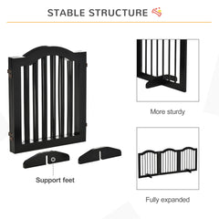 PawHut Freestanding Pet Gate Wooden Dog Gate with Support Feet Foldable Pet Fence Safety Barrier for the House Doorway Stairs Black