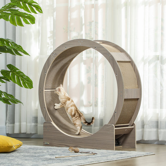 PawHut Cat Wheel with Brake, Scratching Pads - Walnut Brown