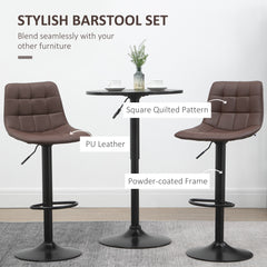 HOMCOM Adjustable Bar Stools Set of 2, Swivel PU Leather Upholstered Barstools with Tufted Seat and Back, Breakfast Bar Chairs for Kitchen Counter, Brown