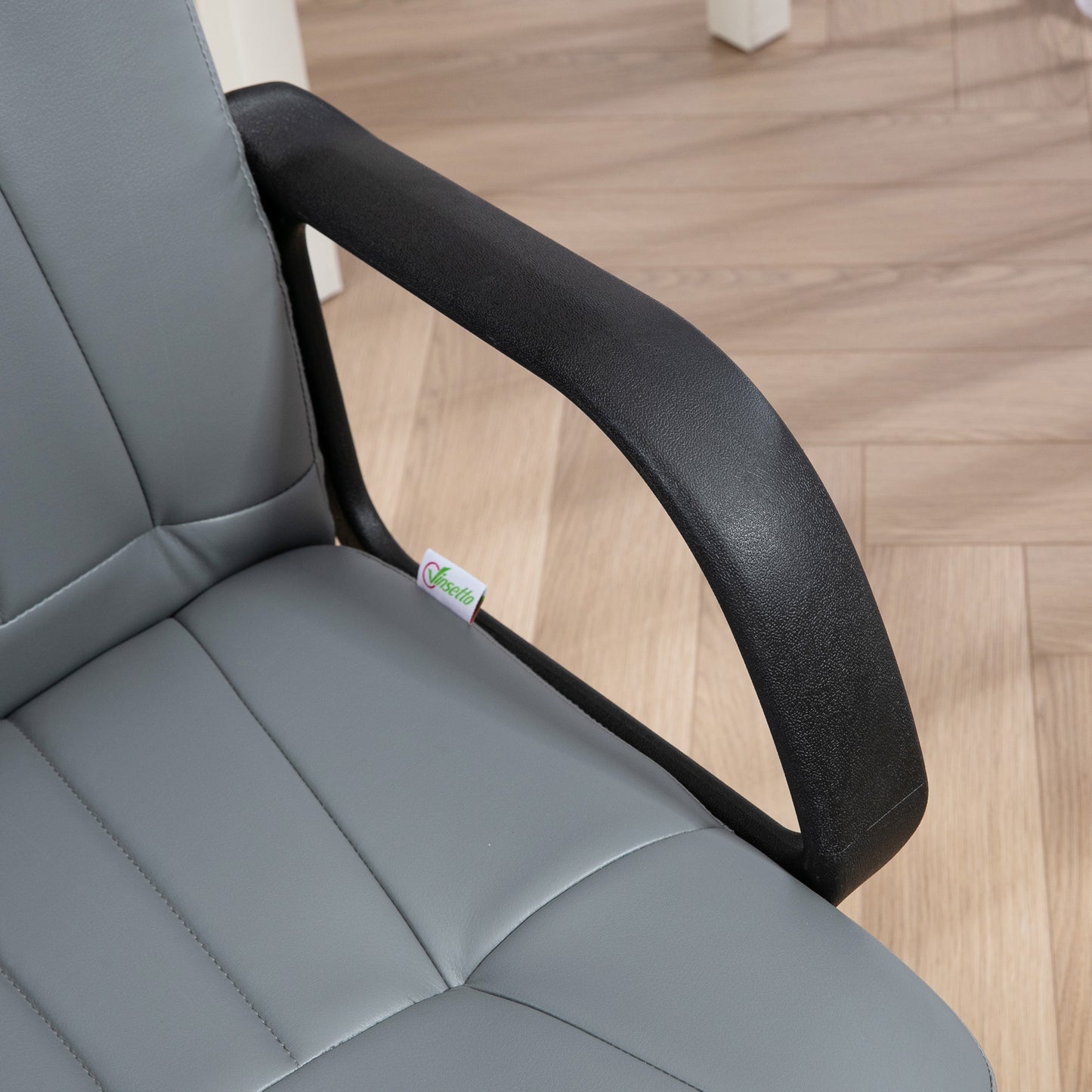 HOMCOM Office Chair, PU Leather Computer Desk Chair with Adjustable Height, Swivel Wheels for Home Office Work Study, Grey