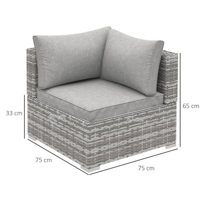 Outsunny Outdoor PE Rattan Corner Sofa, Garden Wicker Furniture Single Sofa Chair w/ Cushions, Light Grey