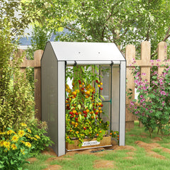 Outsunny Mini Greenhouse with 4 Wire Shelves, Portable Tomato Greenhouse, Upgraded Garden Grow House for Plants with Roll Up Door and Vents, 100 x 80 x 150cm, White