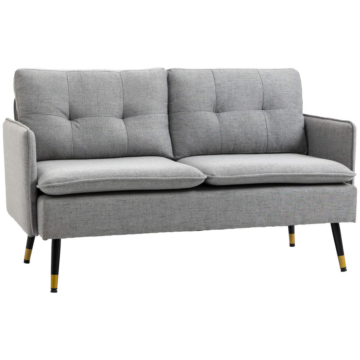 HOMCOM Modern Two Seater Sofa, Button Tufted Loveseat with Cushions and Steel Legs for Living Room, Guest Room, Grey