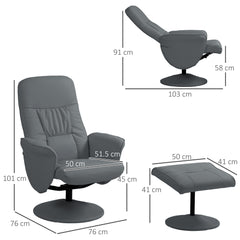 HOMCOM Swivel Recliner Chair with Footstool, PU Leather Armchair and Ottoman with High Back and Round Base for Living Room, Grey