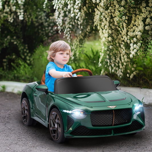 HOMCOM Bentley Bacalar Licensed 12V Kids Electric Car, with Remote Control, Horn, Lights, Music, Suspension Wheels, Green