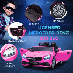 AIYAPLAY Benz SLC 300 Licensed 12V Electric Car for Kids, Kids' Electric Ride on with Parental Remote, Music Lights, Suspension Wheels for 3-6 Years, Pink